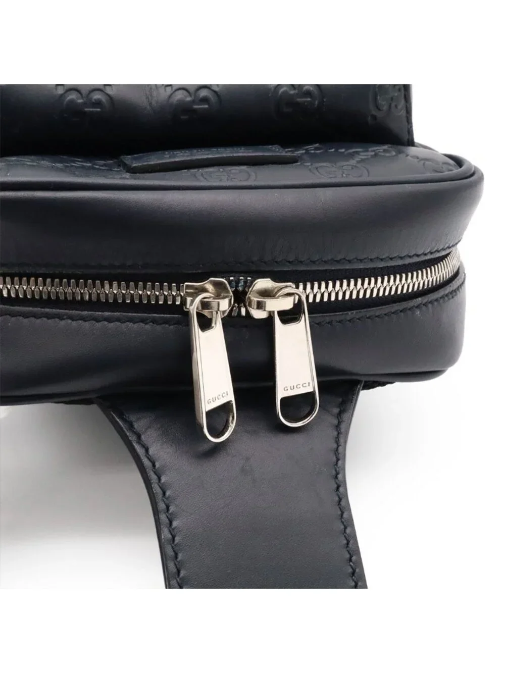 Gucci Guccissima Cross Belt Bag Crossbody Leather Navy Blue Silver